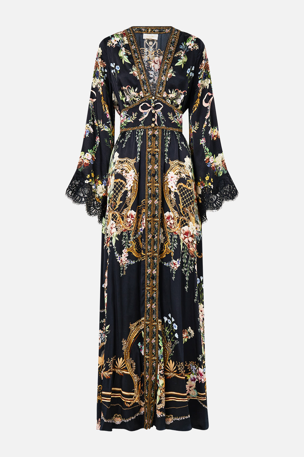 The CAMILLA Kimono Sleeve Dress With Shirring Detail in our Noble Endeavours print.