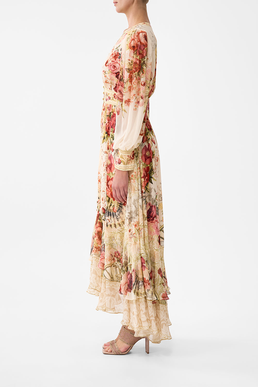 The CAMILLA Long Button Front Dress in our Meet Me At The Majestic print.