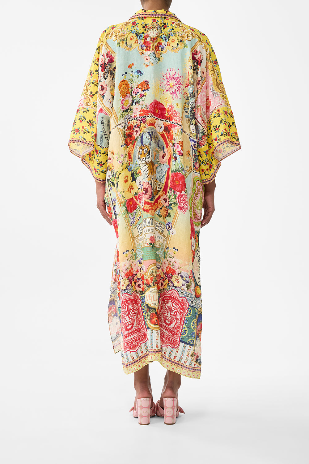 The CAMILLA Deep V Neck Kaftan With Curved Seam in our Aromatic Tiger Flower print.