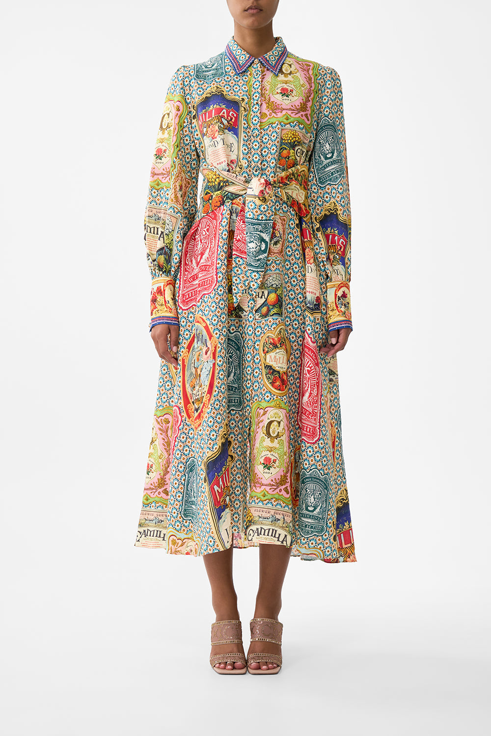 The CAMILLA Waist Tie Shirt Dress in our Soap Opera print.