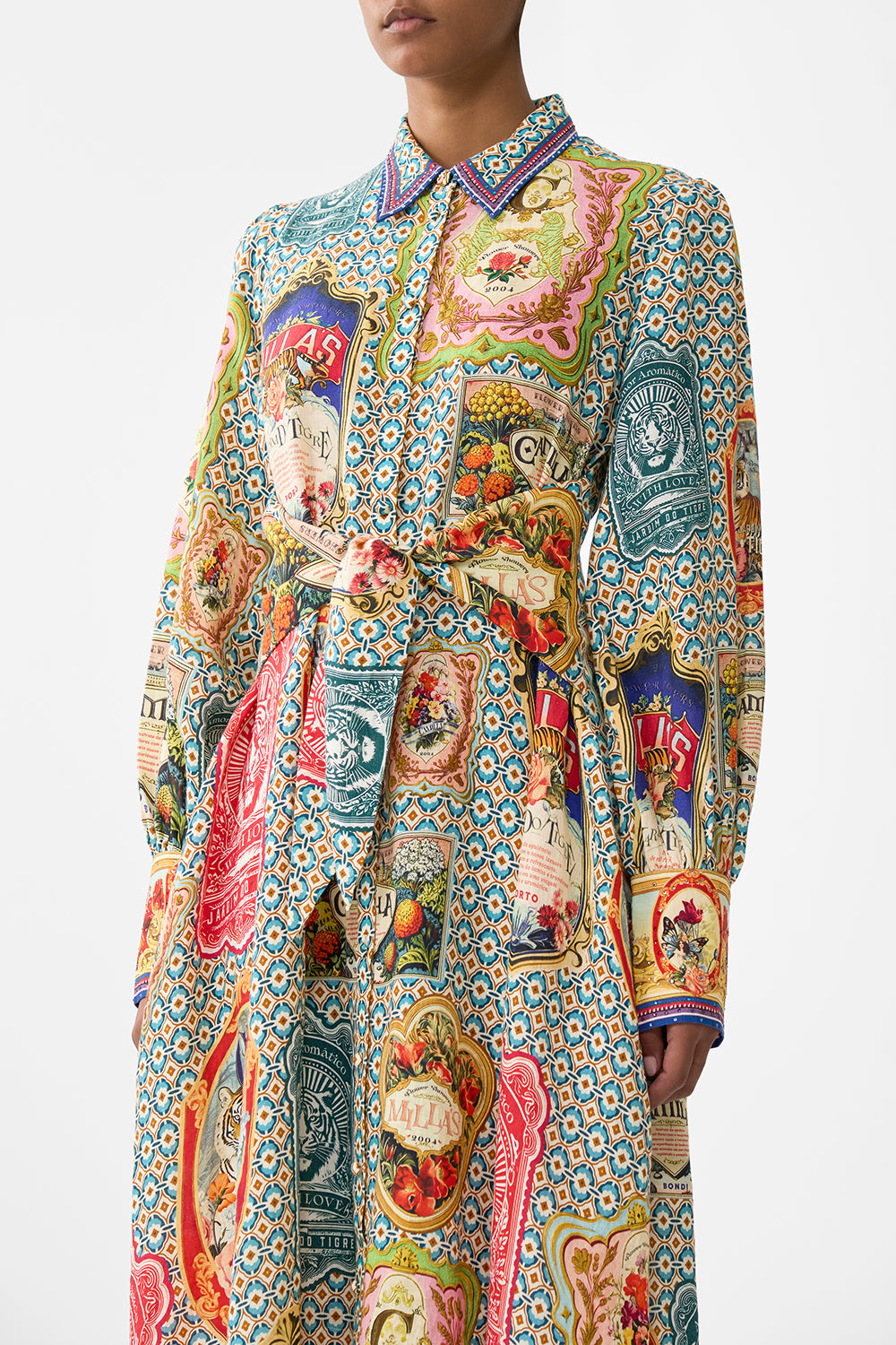 The CAMILLA Waist Tie Shirt Dress in our Soap Opera print.