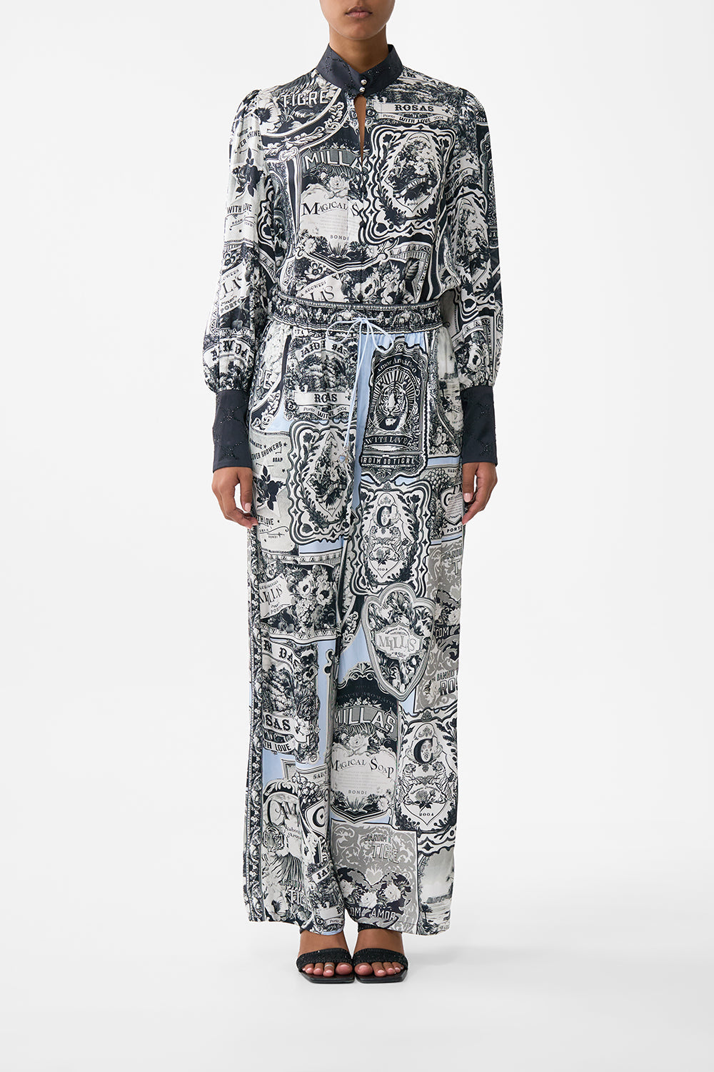 The CAMILLA Blouson Sleeve Blouse With Button Collar in our Perfumed In Porto print.