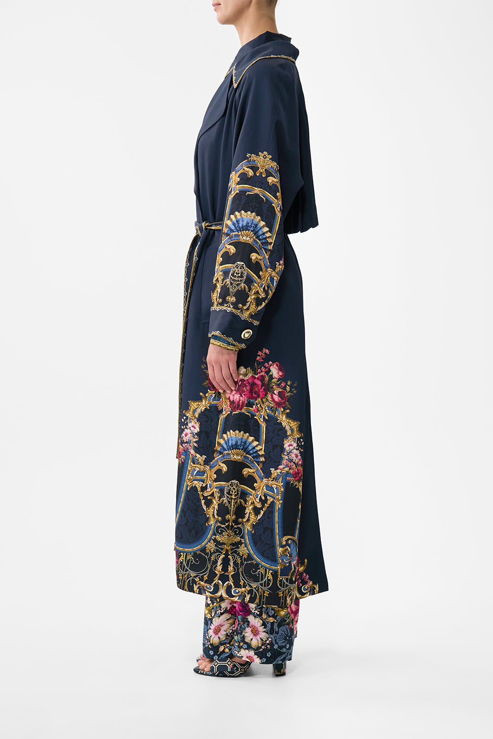 The CAMILLA Pleated Back Trench in our Ornate On A Plate print.