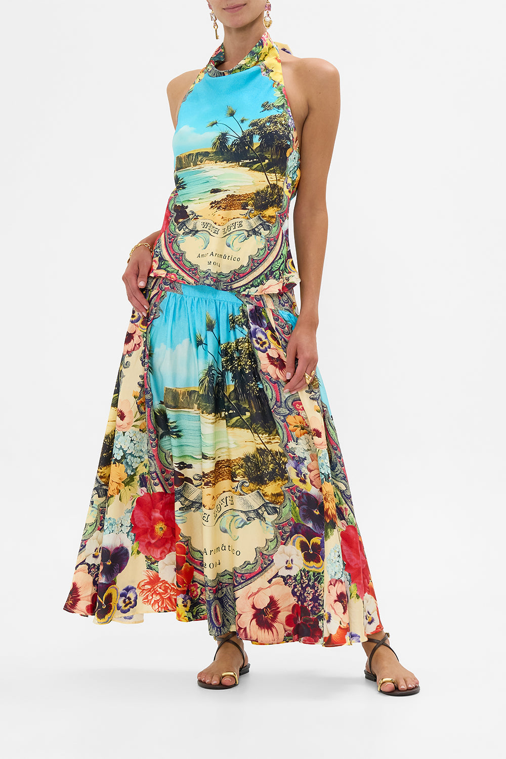 The CAMILLA Fitted Waist Gathered Skirt in our Bathing Bombshell print.