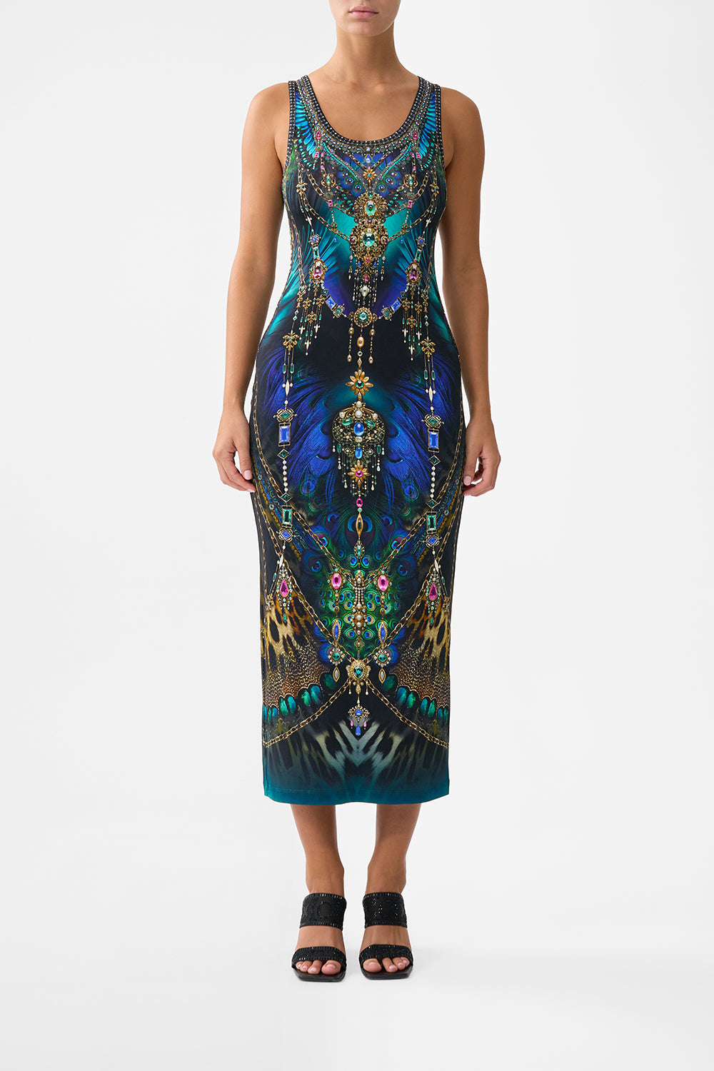 The CAMILLA Jersey Scoop Neck Tank Dress in our Dominican Decadence print.