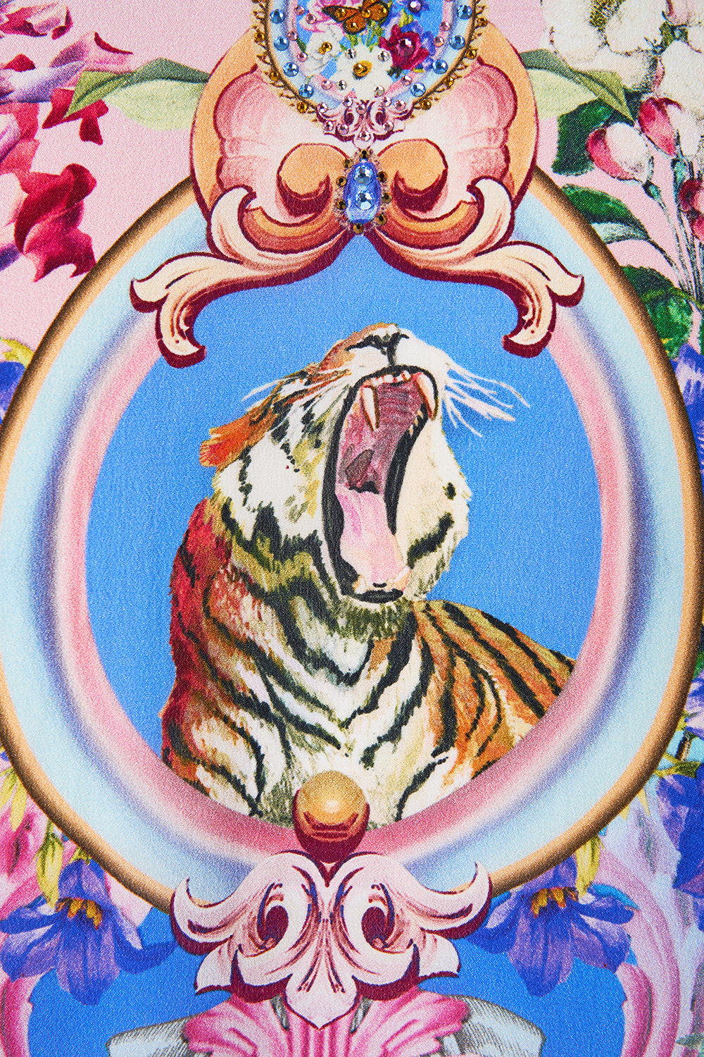 The CAMILLA Kimono Layer With Collar in our Spirit Of Santa Maria print.