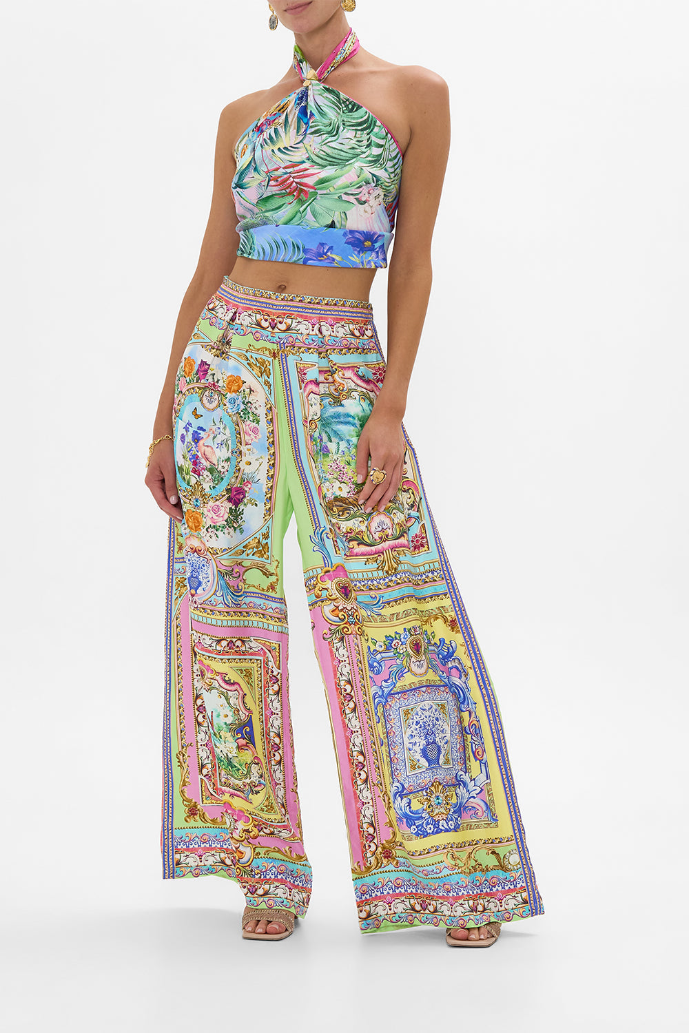 The CAMILLA Large Crystalled Silk Square Scarf in our Spirit Of Santa Maria print.