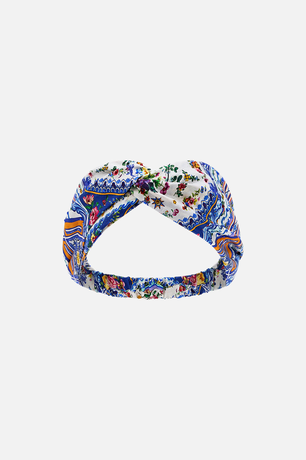 The CAMILLA Woven Twist Headband in our Tiles Darls print.