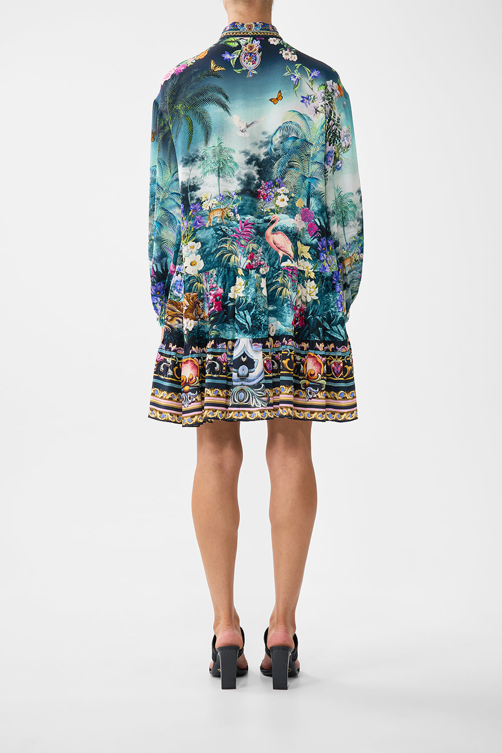 The CAMILLA Long Sleeve Tiered Short Dress in our Basked In Baroque print.