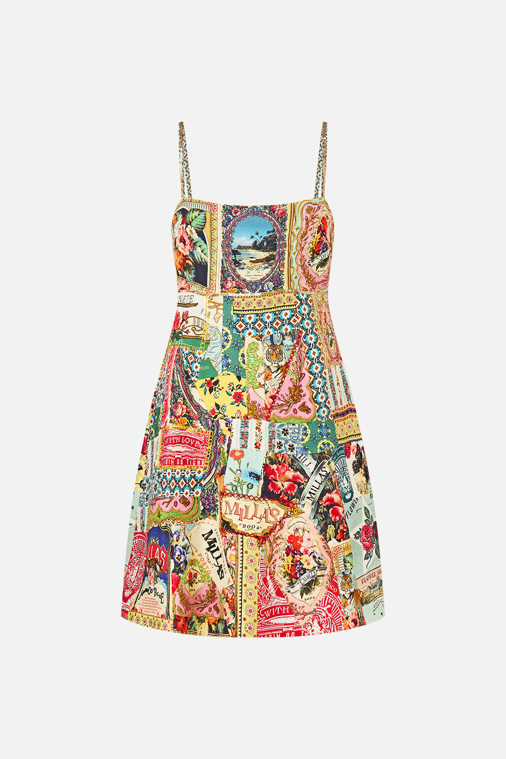 The CAMILLA Short Square Neck Sundress in our Soap Opera print.