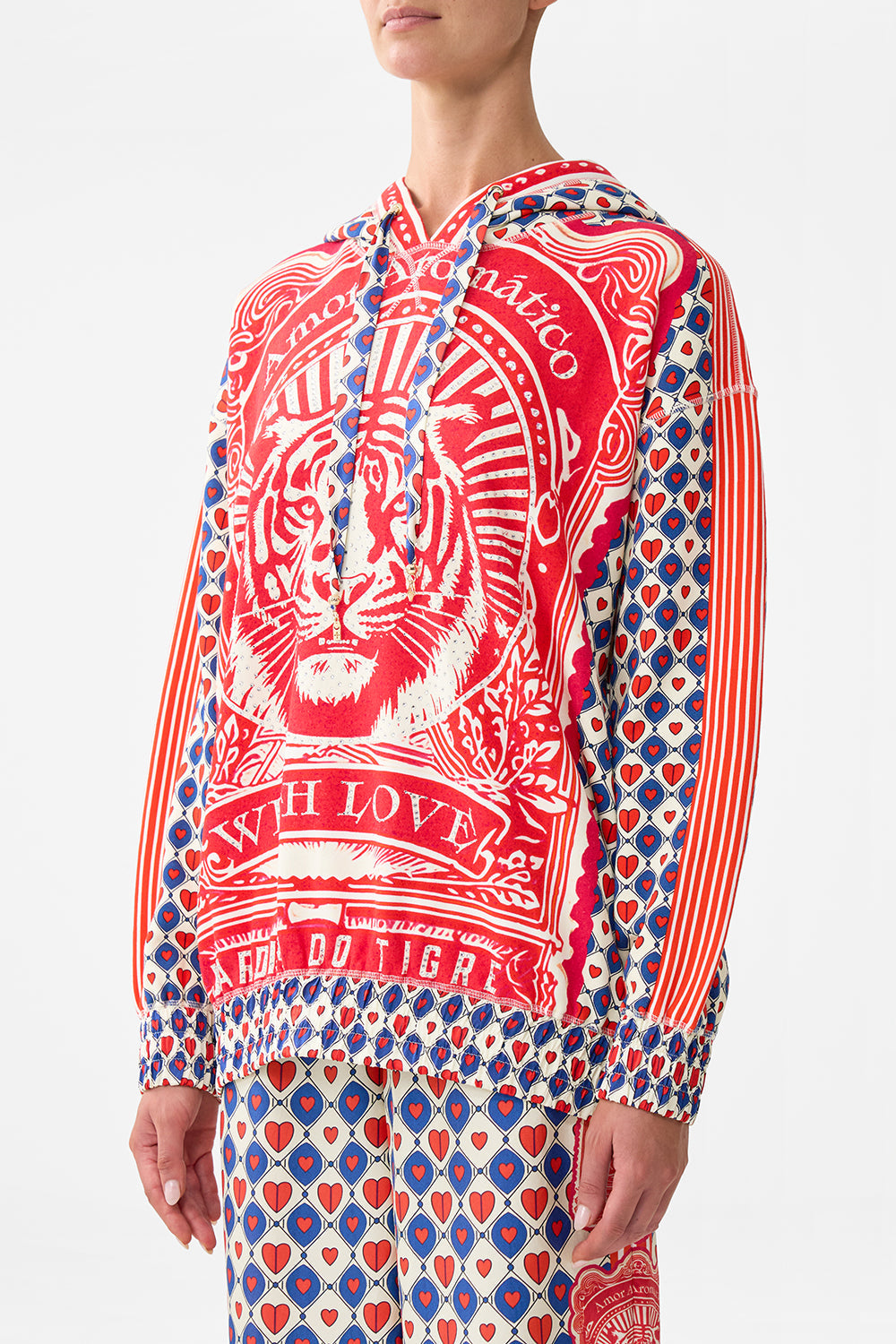 The CAMILLA Silk Band Oversized Hoodie With Pockets in our Rinse & Roar print.