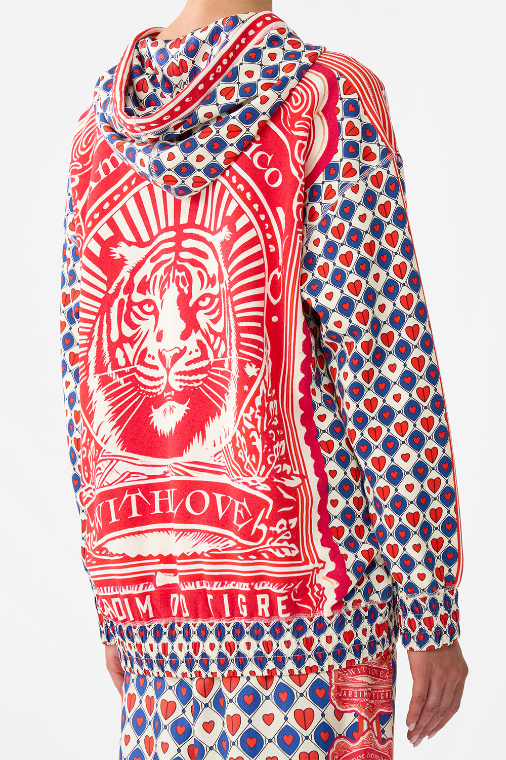 The CAMILLA Silk Band Oversized Hoodie With Pockets in our Rinse & Roar print.