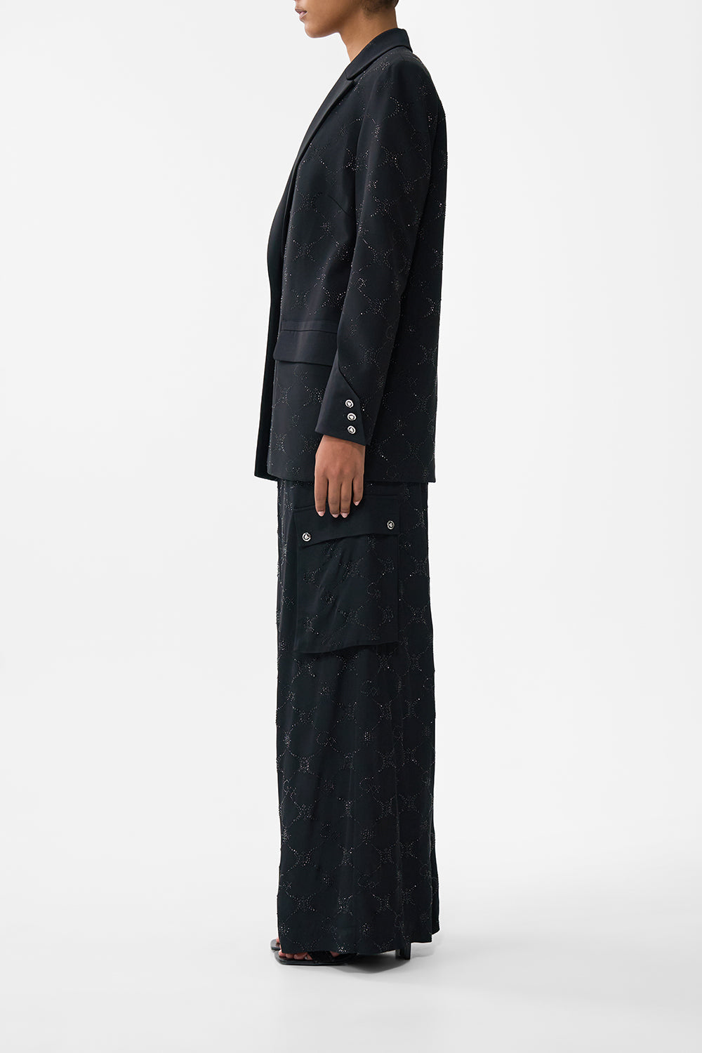 The CAMILLA Jacket With Sleeve Cut Out Detail in our Solid Black print.