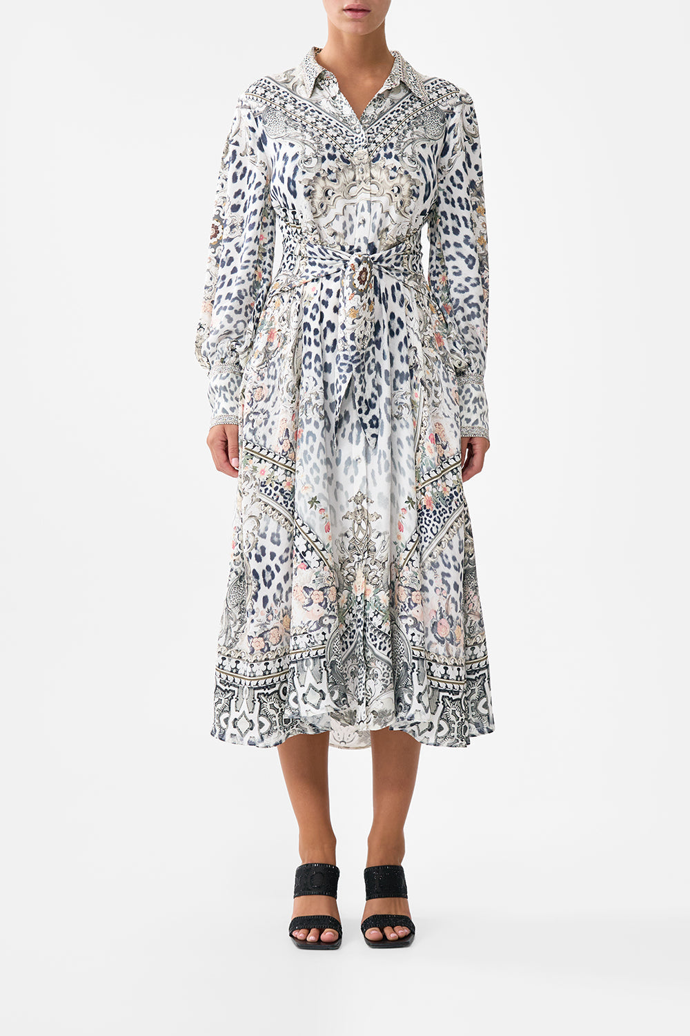 The CAMILLA Waist Tie Shirt Dress in our Marble Heaven print.