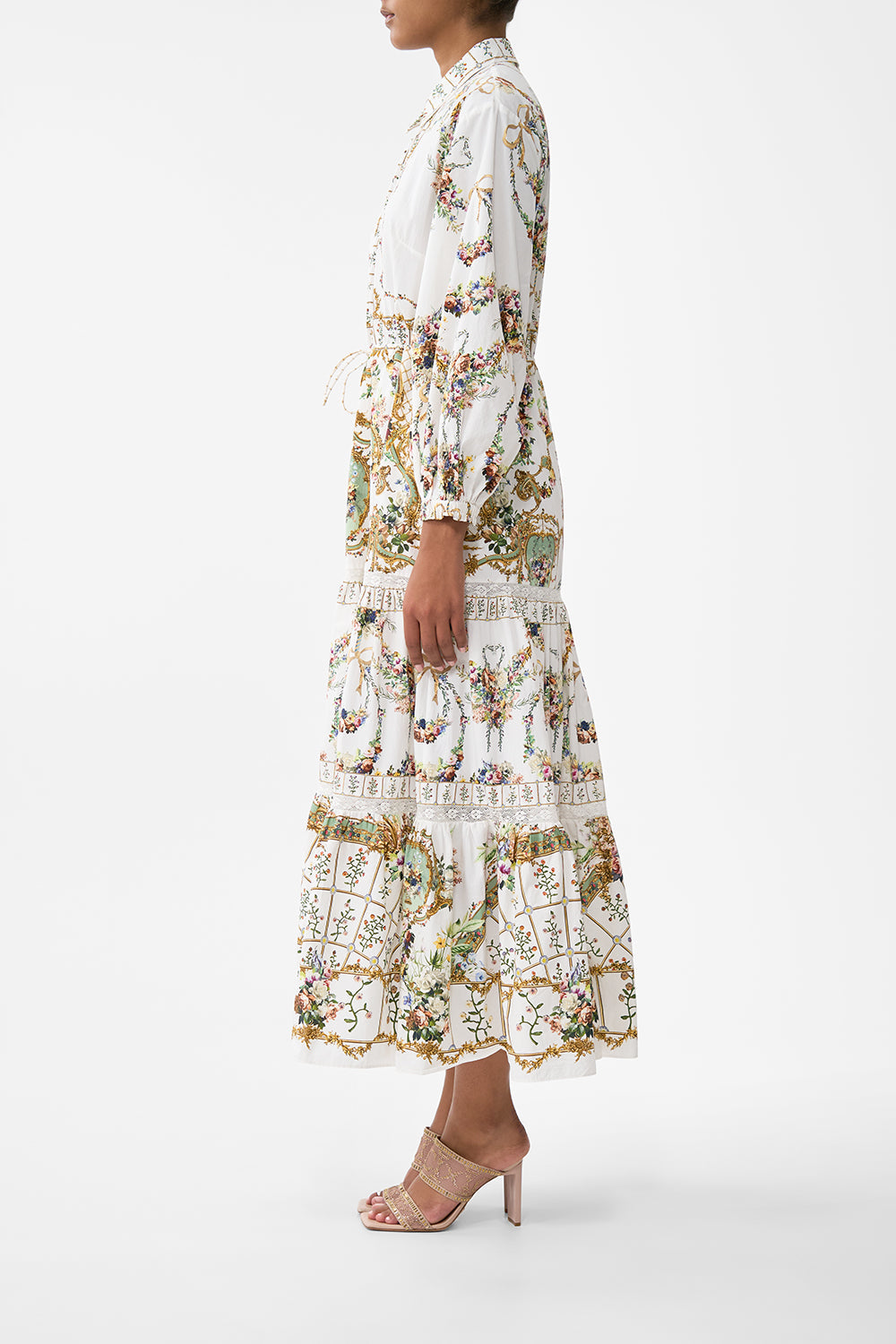 The CAMILLA Tiered Long Shirt Dress in our Dressing Room Drama print.