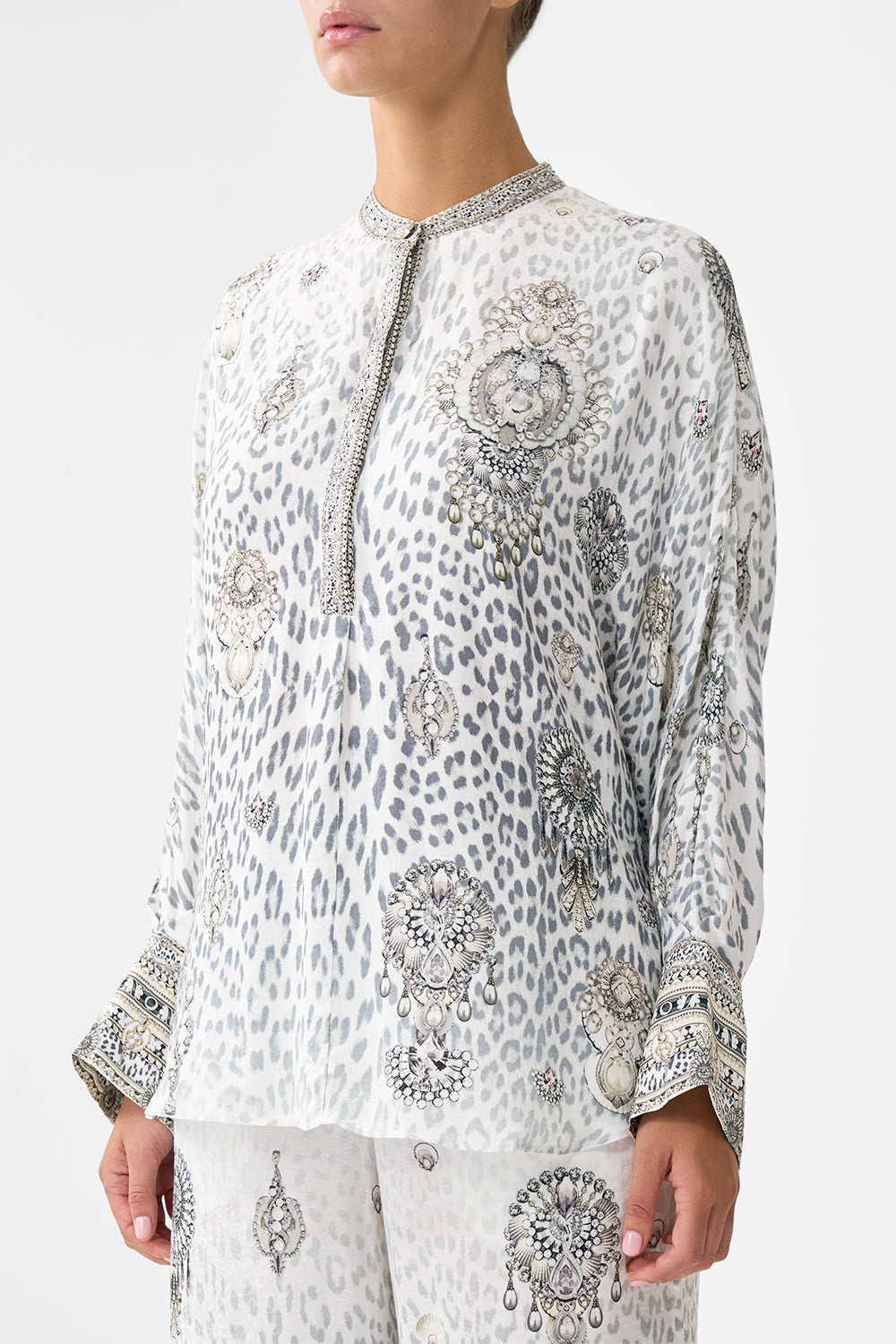The CAMILLA Relaxed Placket Detail Shirt in our Marble Heaven print.