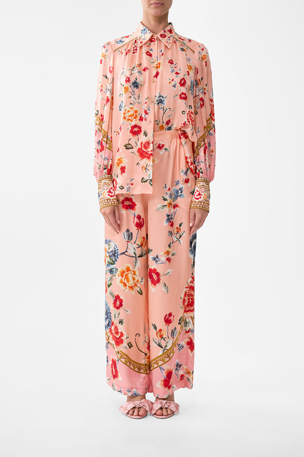 The CAMILLA Button Through Blouson Sleeve Blouse in our Majestic Milla print.