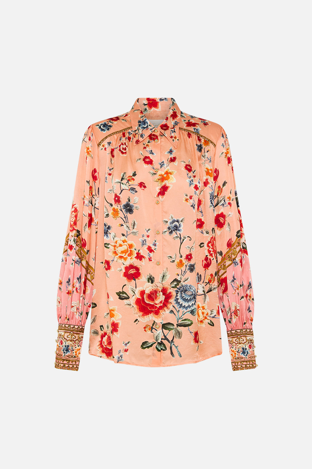 The CAMILLA Button Through Blouson Sleeve Blouse in our Majestic Milla print.