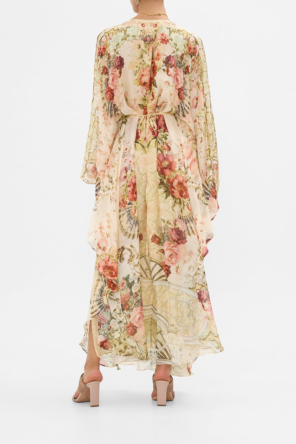 The CAMILLA Long Kaftan With Waist Detail in our Meet Me At The Majestic print.