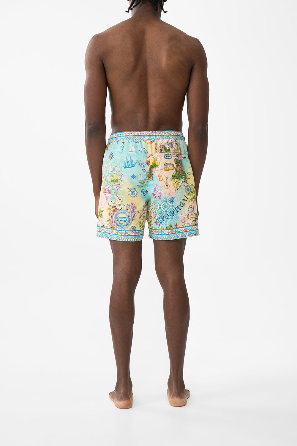 The CAMILLA Mid Length Boardshort With Elastic Waist in our Just Coasting print.