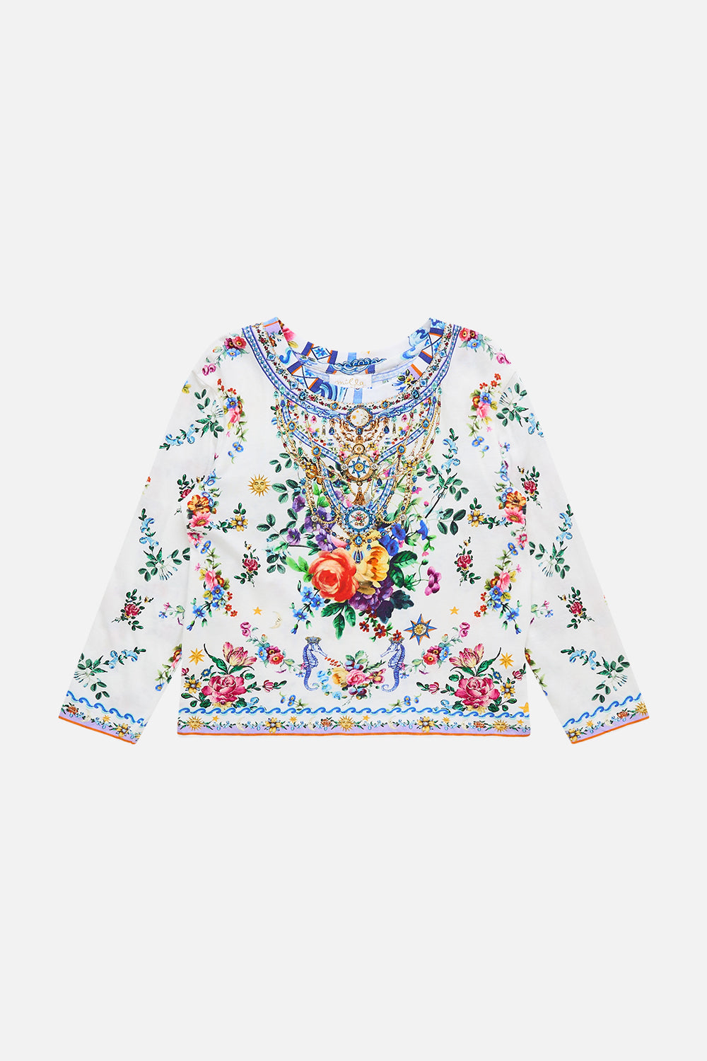 The CAMILLA Kids Relaxed Long Sleeve Tee 4-10 in our Tiles Darls print.