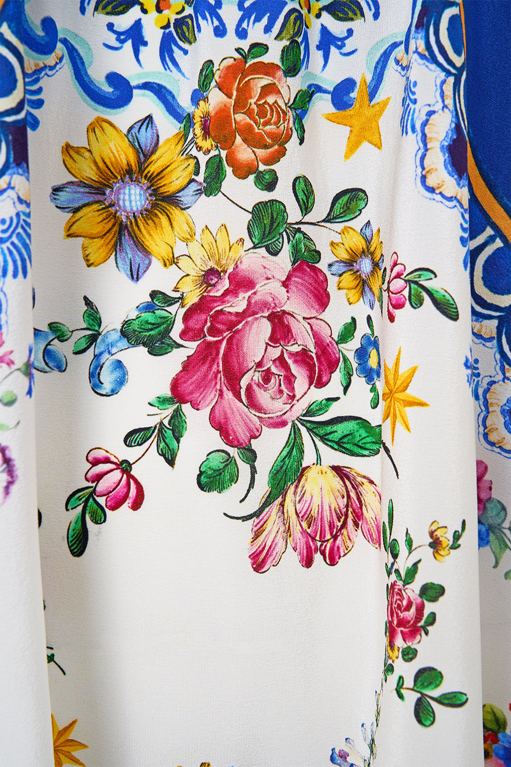 The CAMILLA Off Shoulder Shaped Hem Dress in our Tiles Darls print.