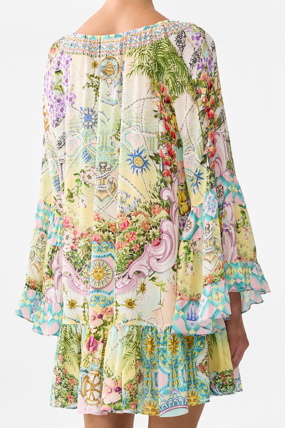 The CAMILLA A Line Frill Dress in our Just Coasting print.