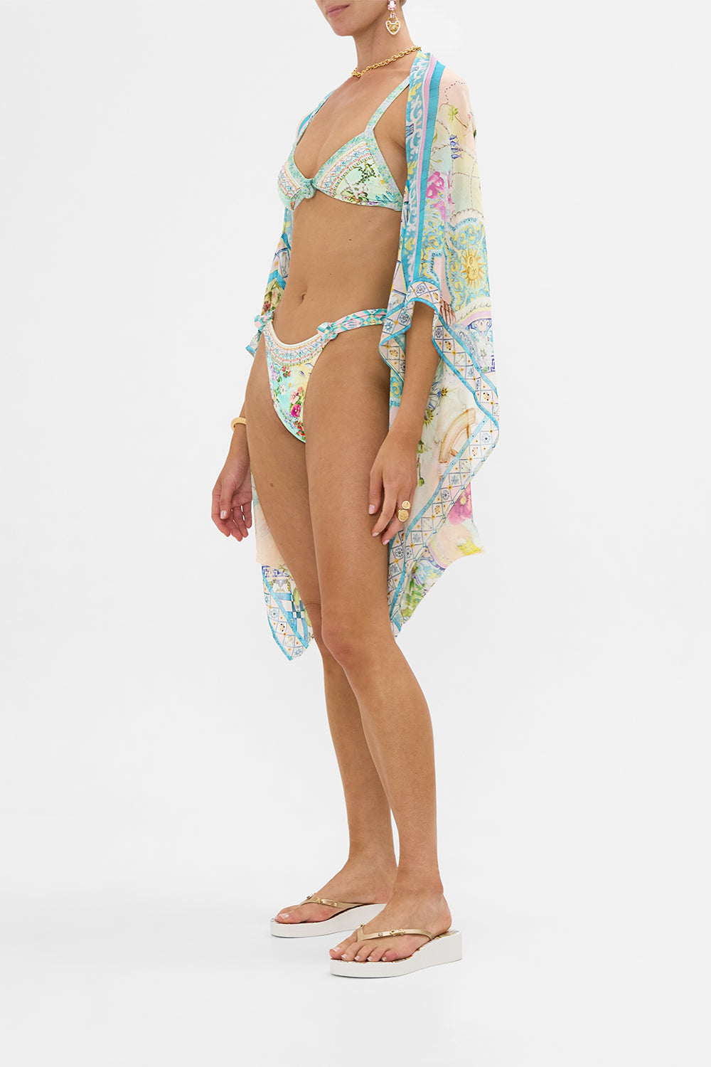 The CAMILLA Silk Chiffon Shrug in our Just Coasting print.