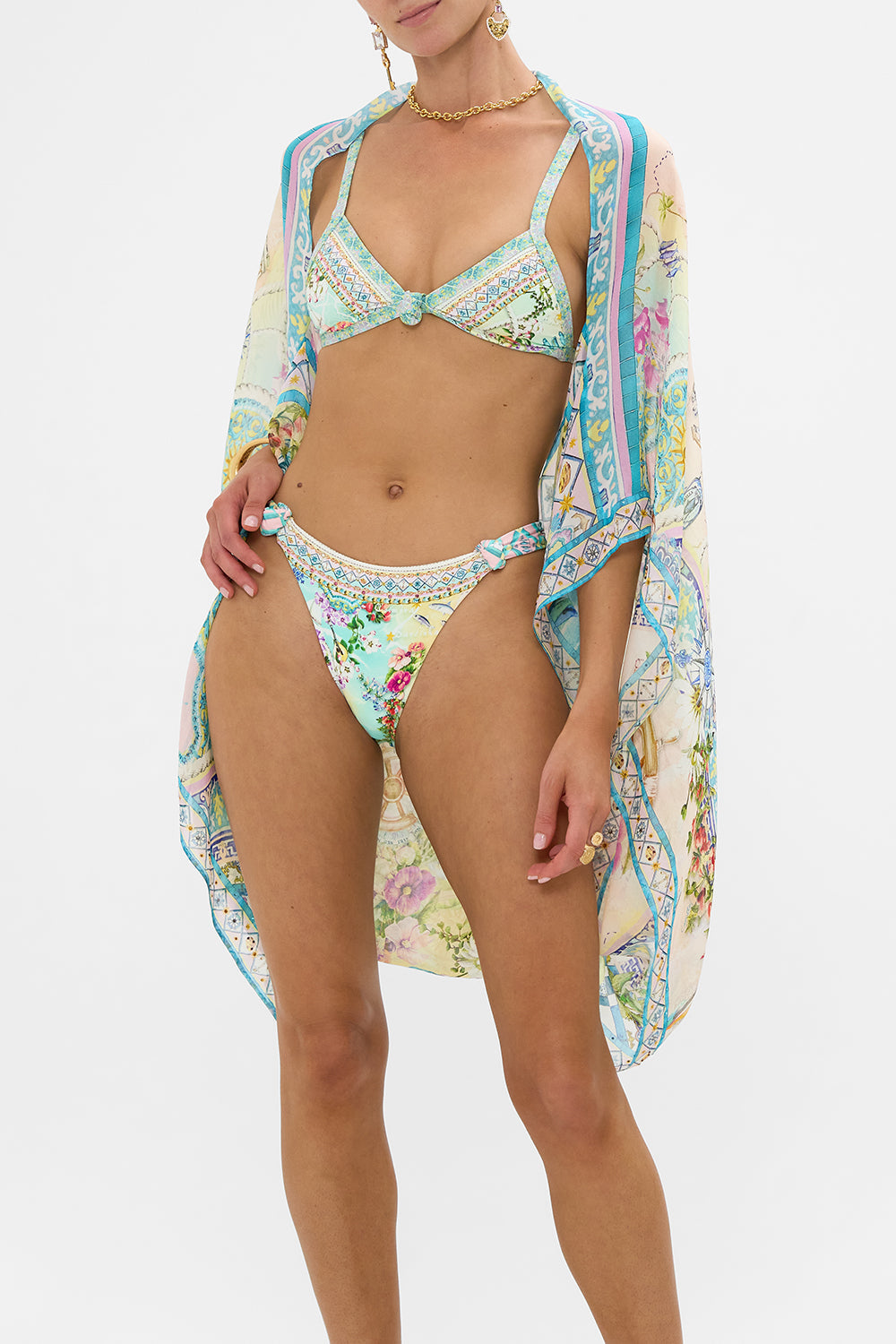 The CAMILLA Silk Chiffon Shrug in our Just Coasting print.