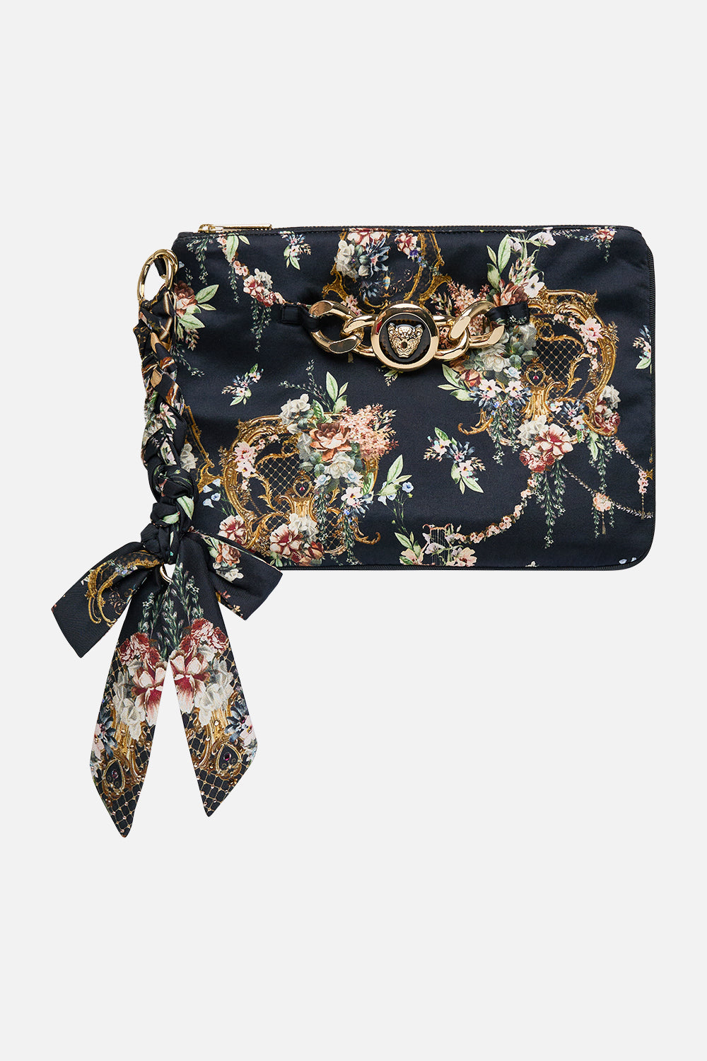 The CAMILLA Braided Strap Clutch in our Noble Endeavours print.