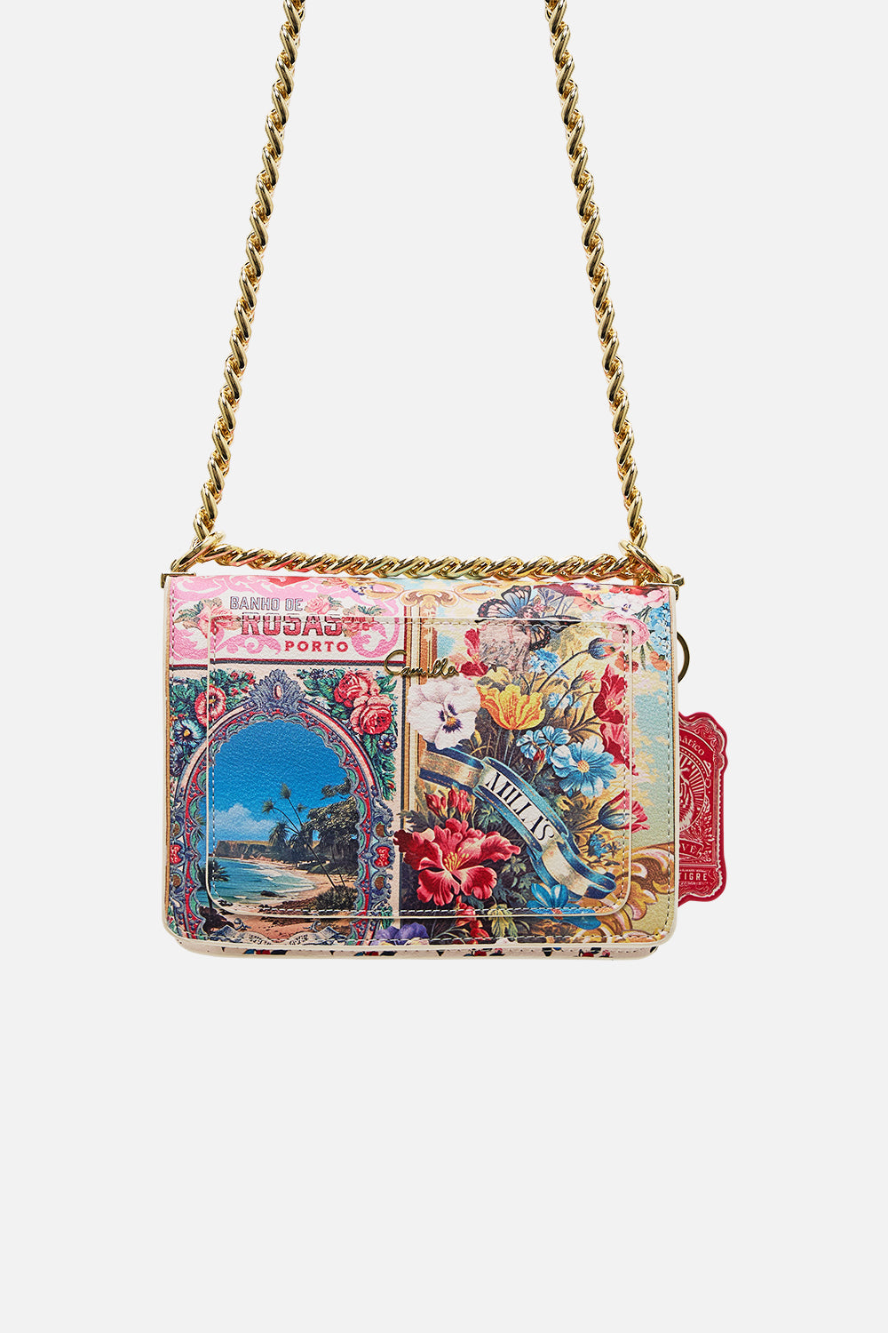The CAMILLA Crossbody Box Bag With Chain And Keyring in our Aromatic Tiger Flower print.