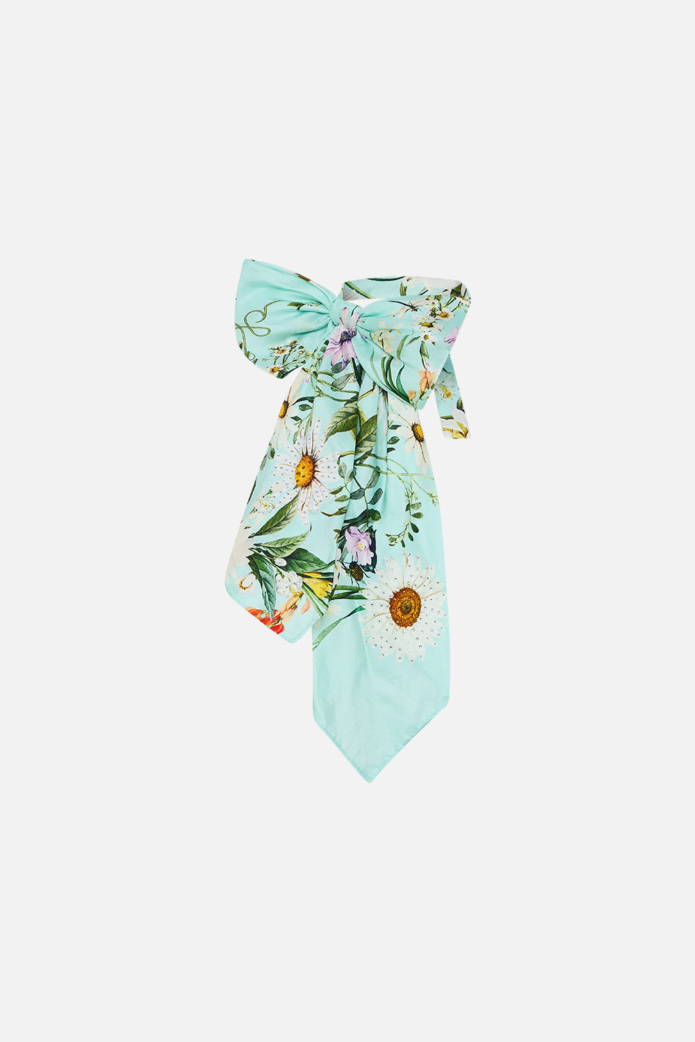 The CAMILLA Bow Neck Scarf in our Floral Freefall print.