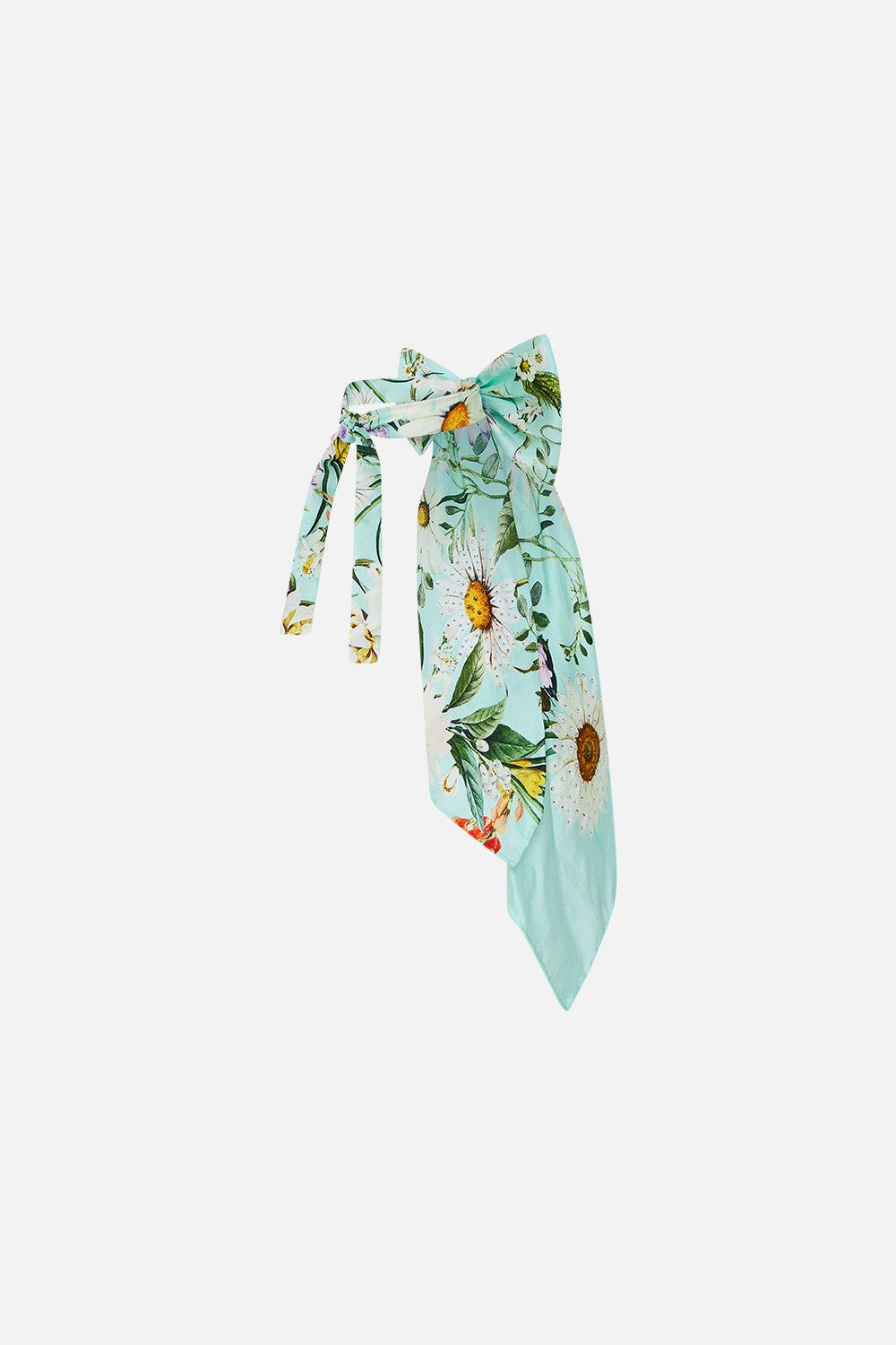 The CAMILLA Bow Neck Scarf in our Floral Freefall print.