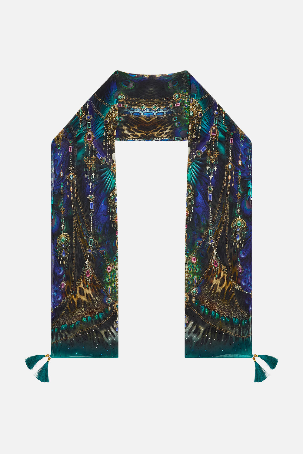 The CAMILLA Long Silk Crinkle Chiffon Scarf in our Dominican Decadence print.