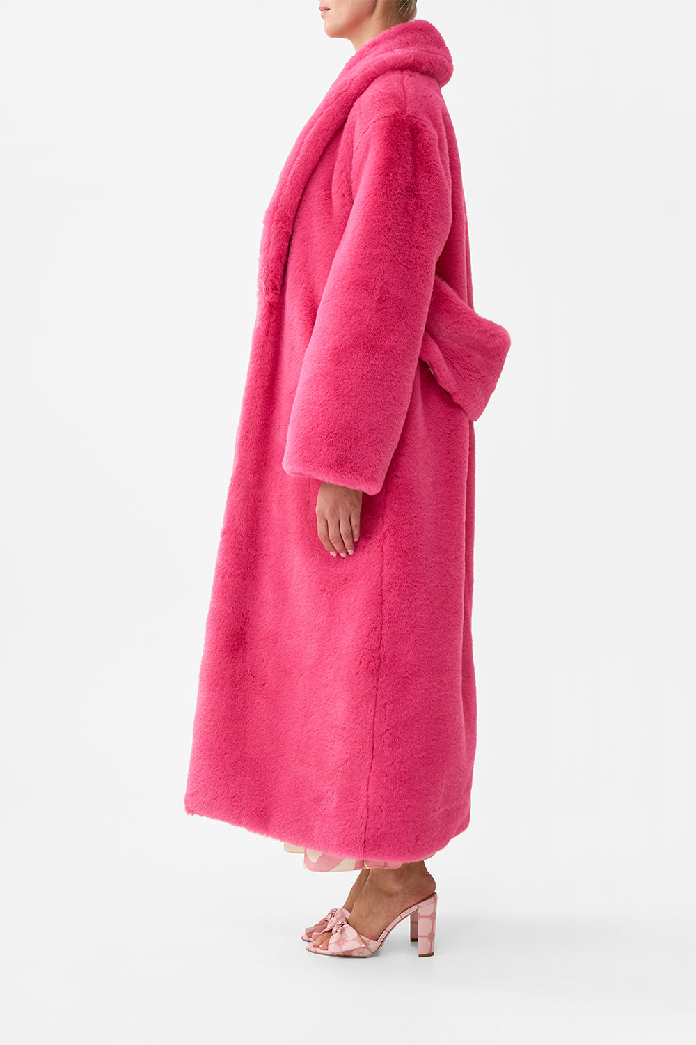 The CAMILLA Maxi Teddy Coat in our Pink Porto print.