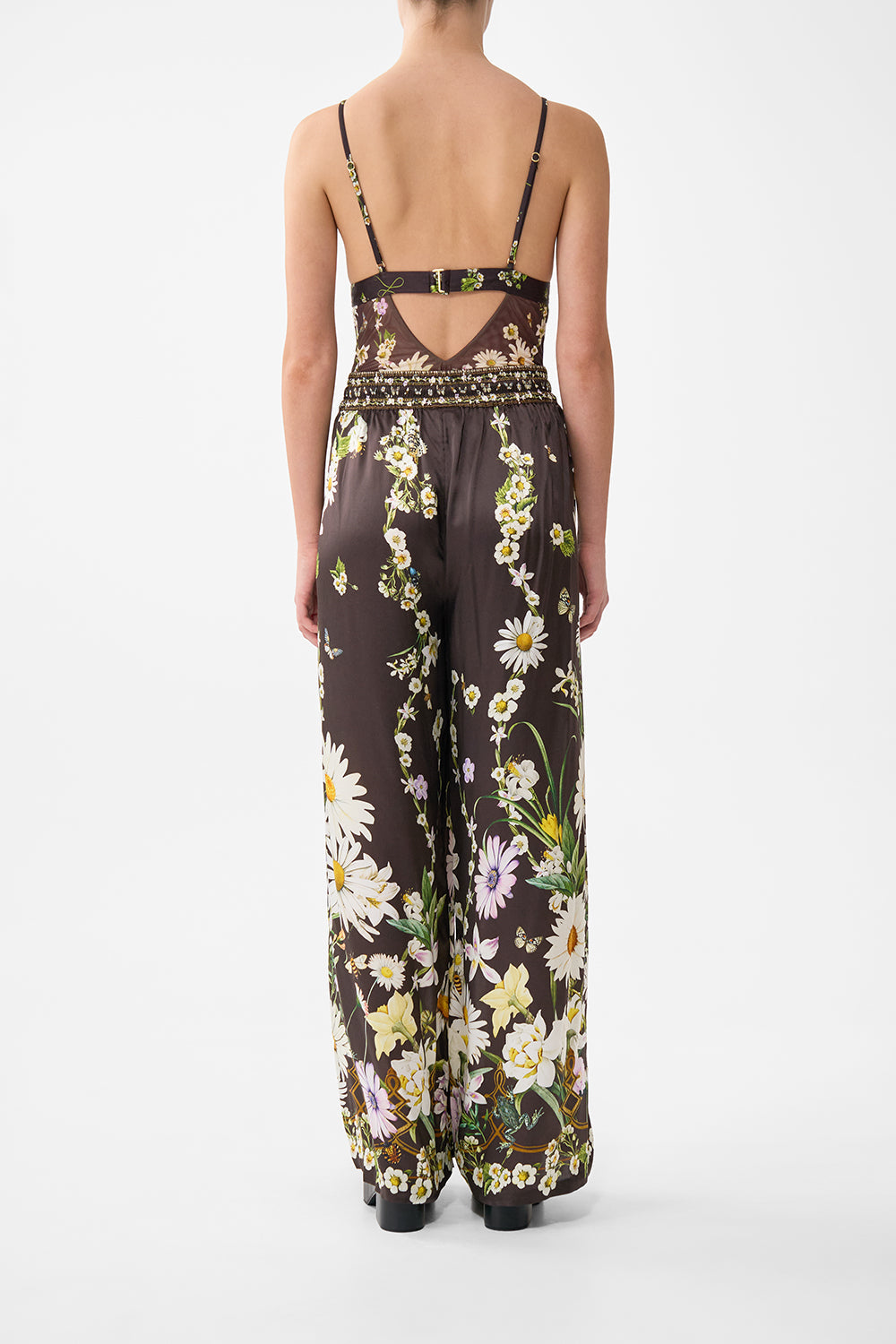 The CAMILLA Scalloped Edge Tri Bodysuit With Bow Front in our Dish It, Daisy print.