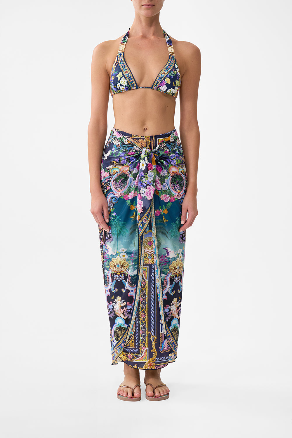 The CAMILLA Layered Maxi Skirt With Tie Front in our Basked In Baroque print.