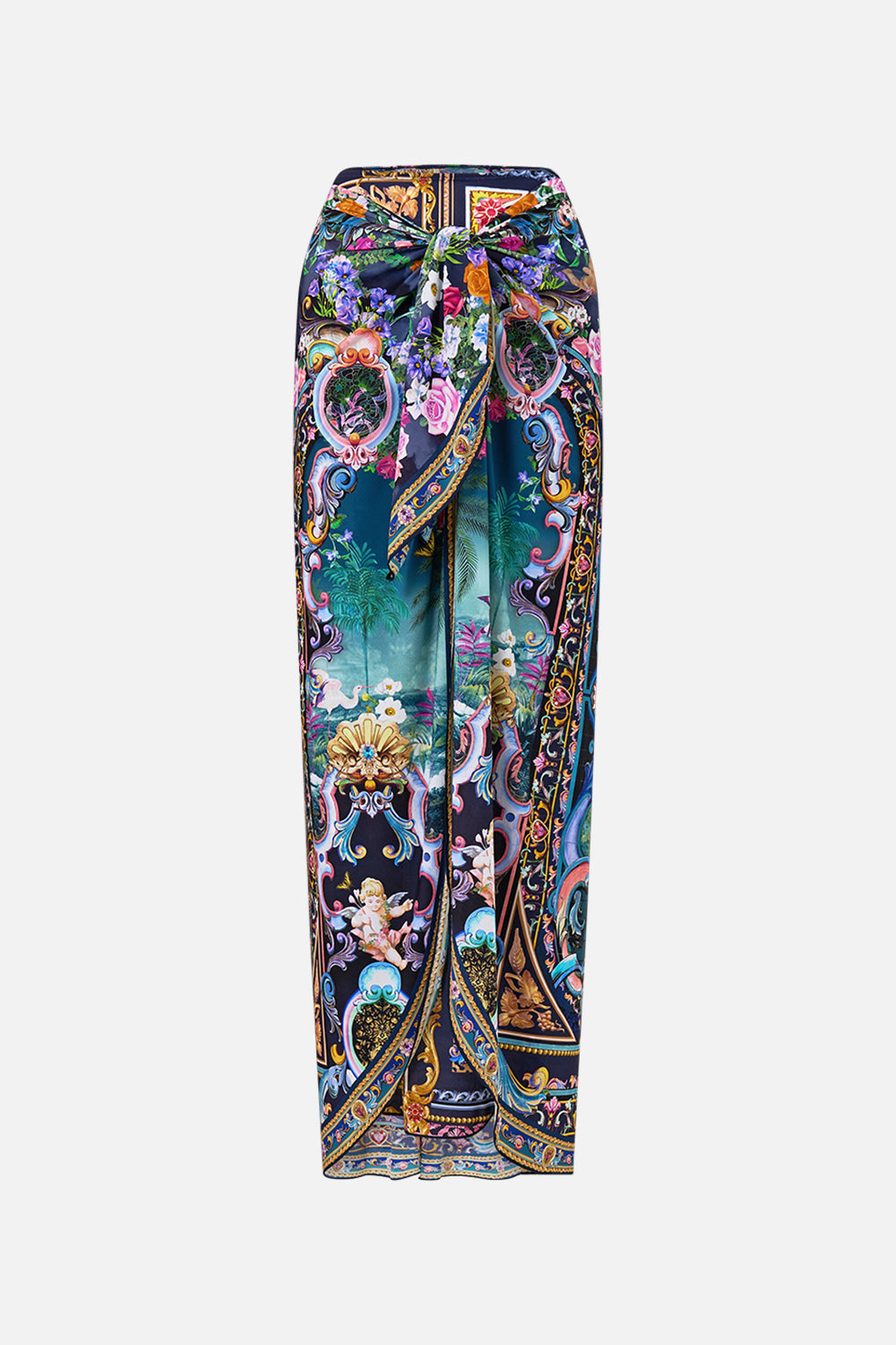 The CAMILLA Layered Maxi Skirt With Tie Front in our Basked In Baroque print.