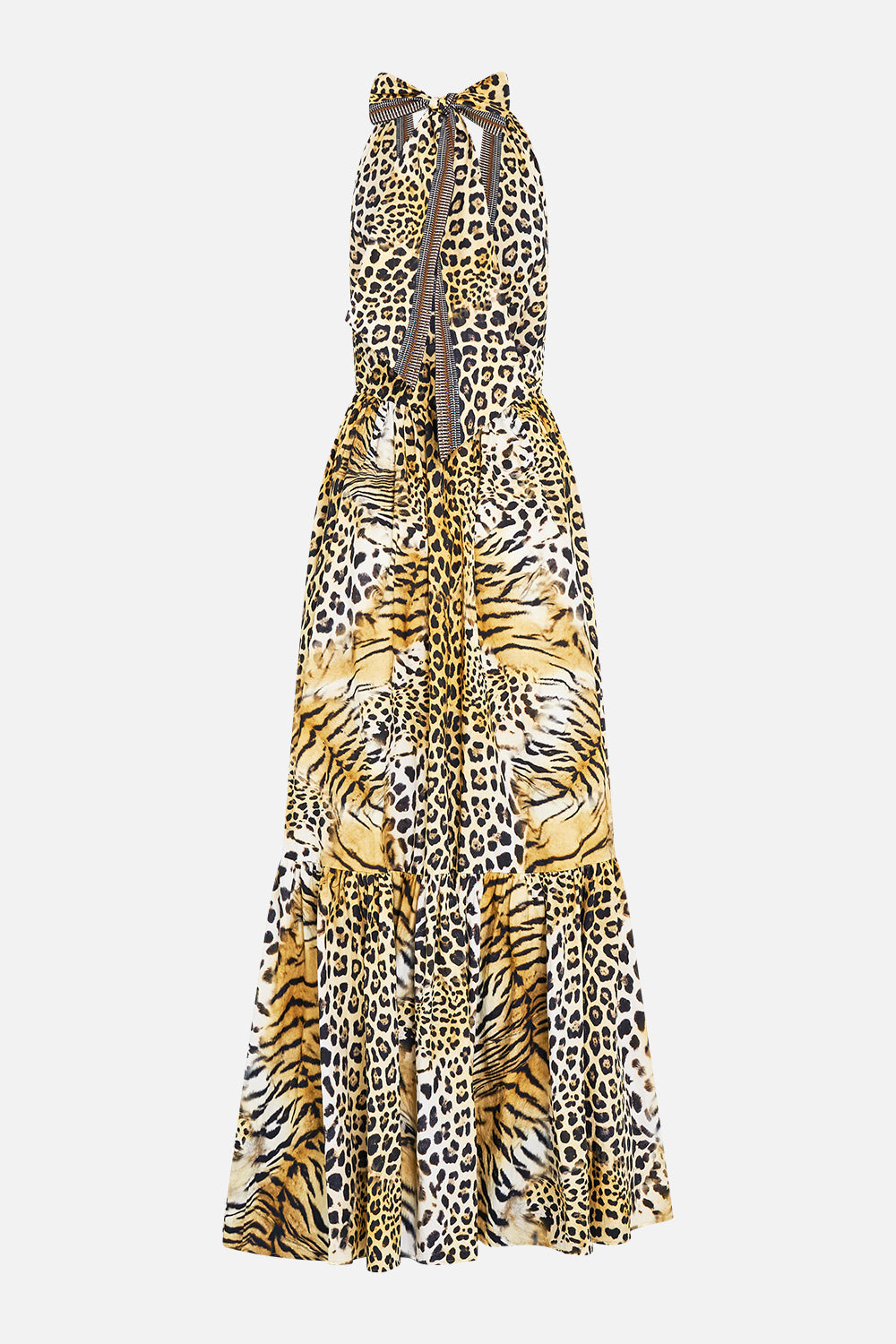 RUFFLE HEM HALTER DRESS JAGUAR