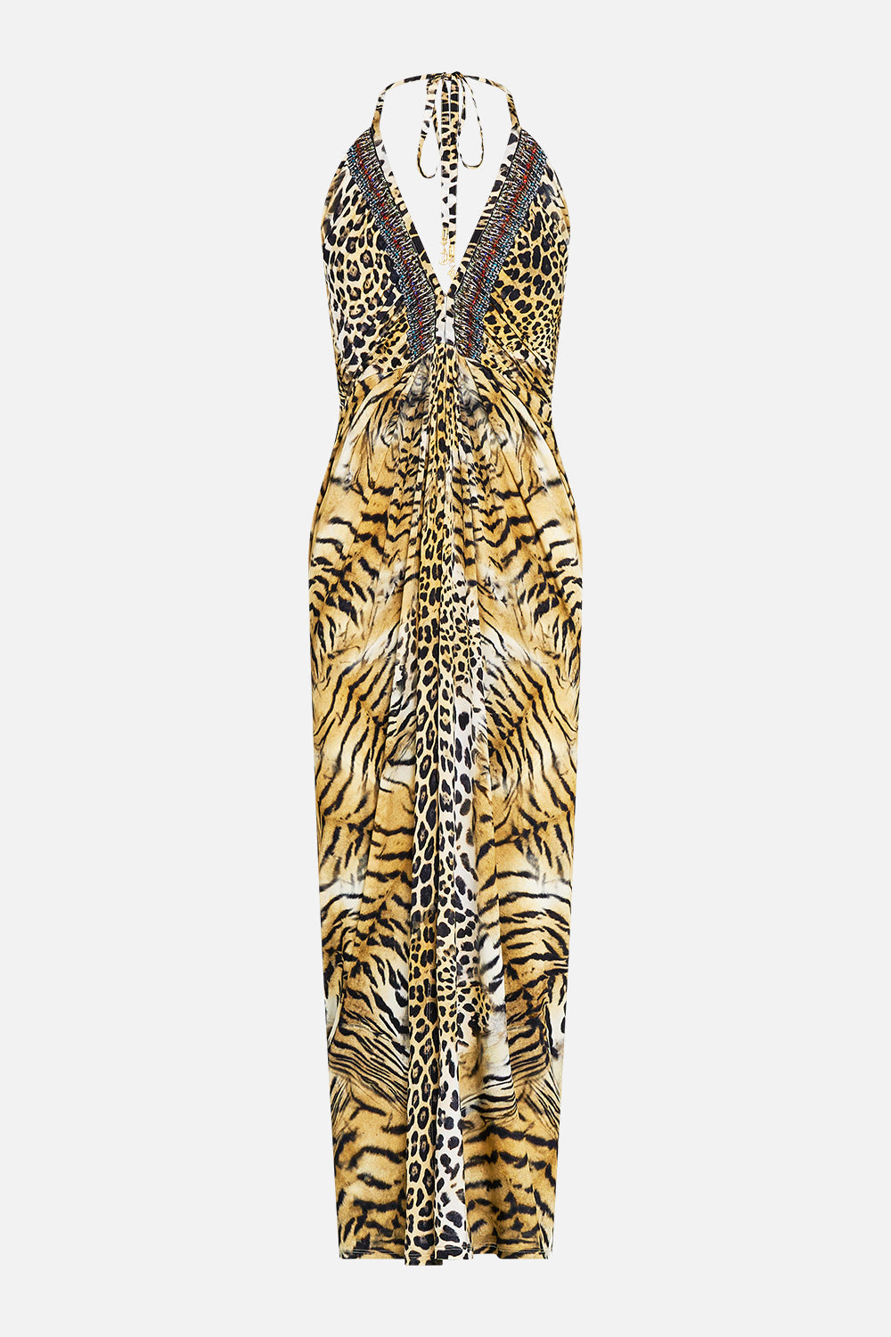 V NECK GATHERED JERSEY DRESS JAGUAR