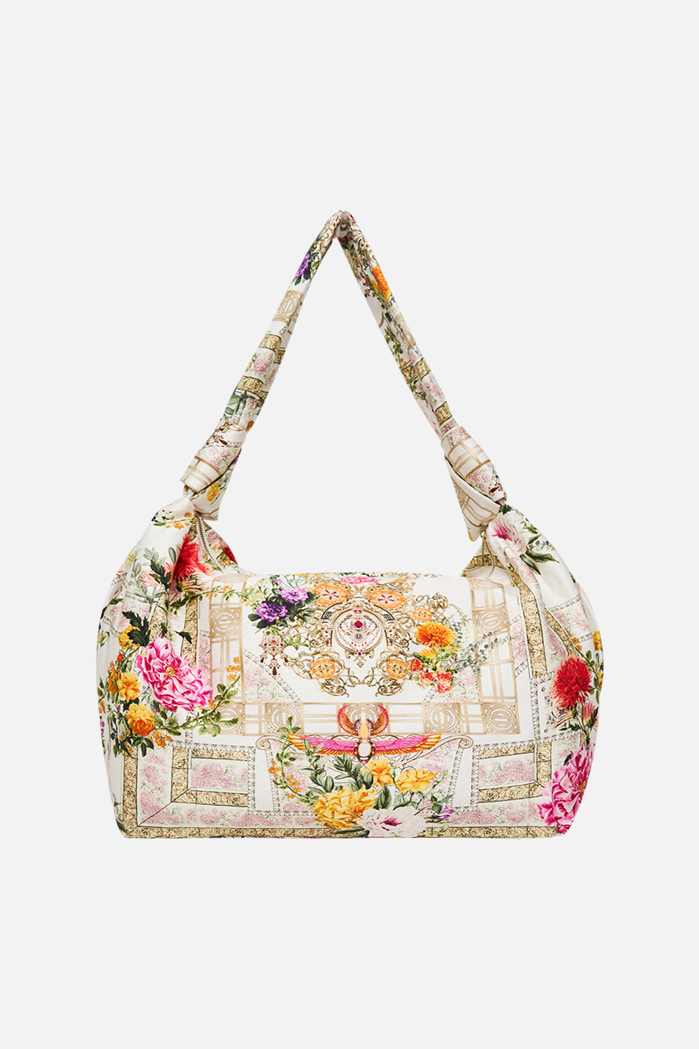 CAMILLA Slouch shoulder bag in Egyptian rose print.