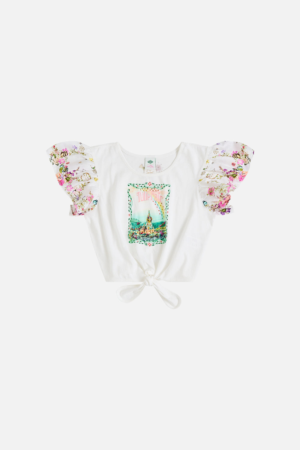 CROPPED TEE W TIE & EMBROIDERED SLEEVES 4-10 MUNCHKINLAND