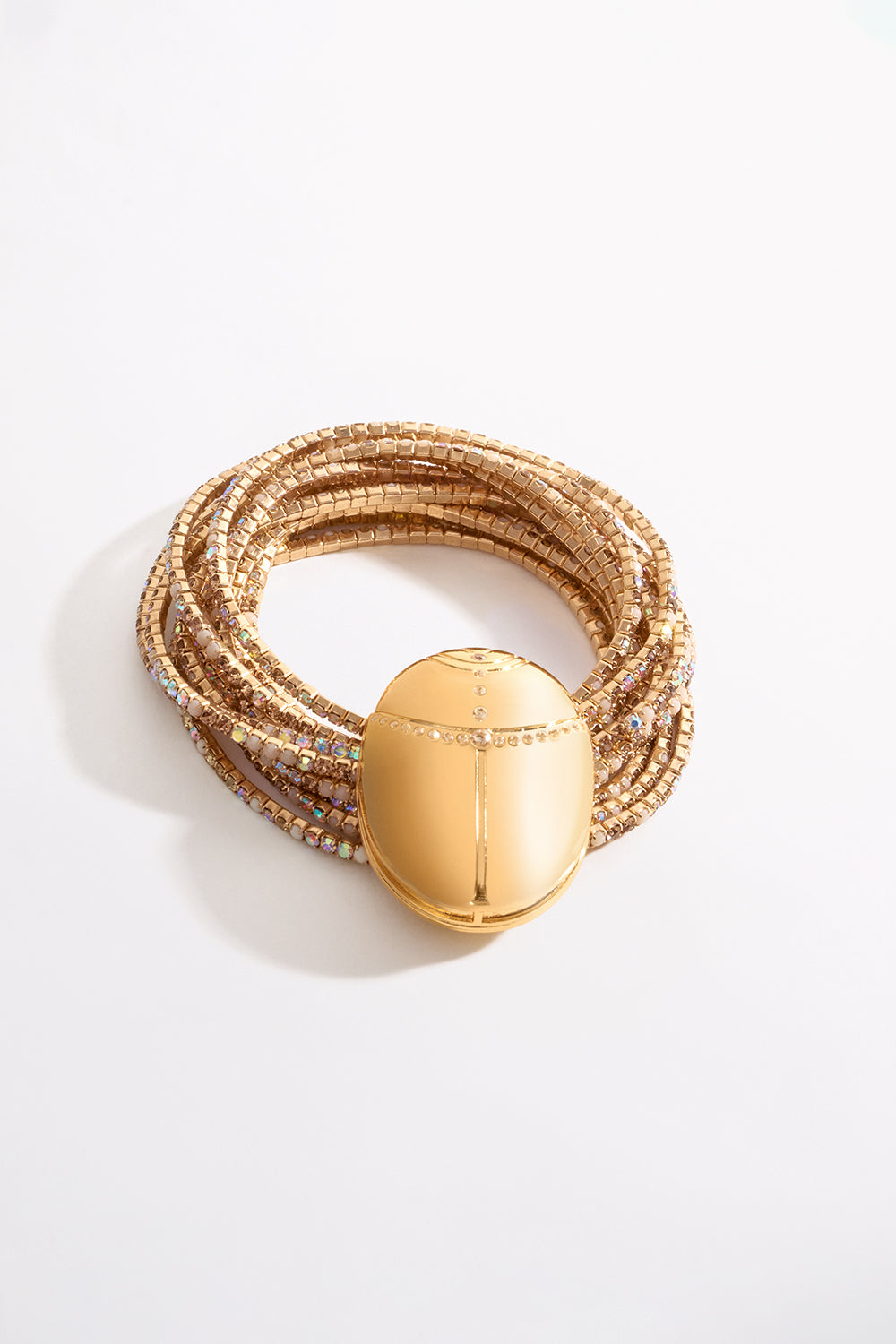 CAMILLA Gold Stretch bracelet in Sacred Symbols print.