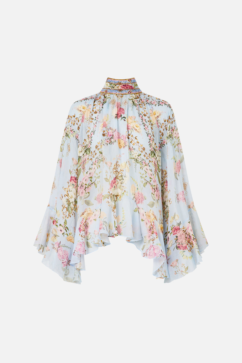 COLLARED LONG SLEEVE TOP WITH RUFFLES TILED IN TIME