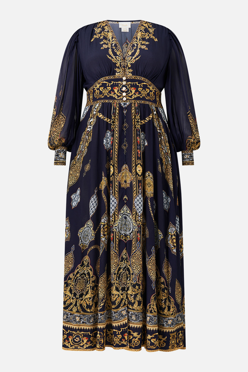 SHAPED WAISTBAND DRESS WITH GATHERED SLEEVES THE IMPERIAL GATE