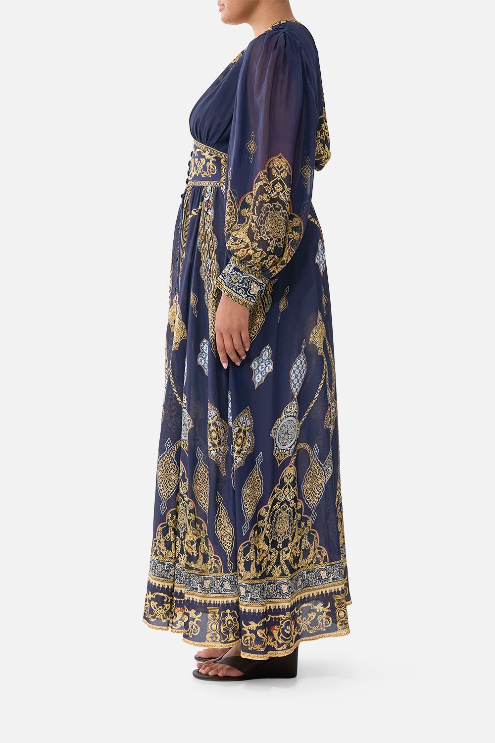 SHAPED WAISTBAND DRESS WITH GATHERED SLEEVES THE IMPERIAL GATE