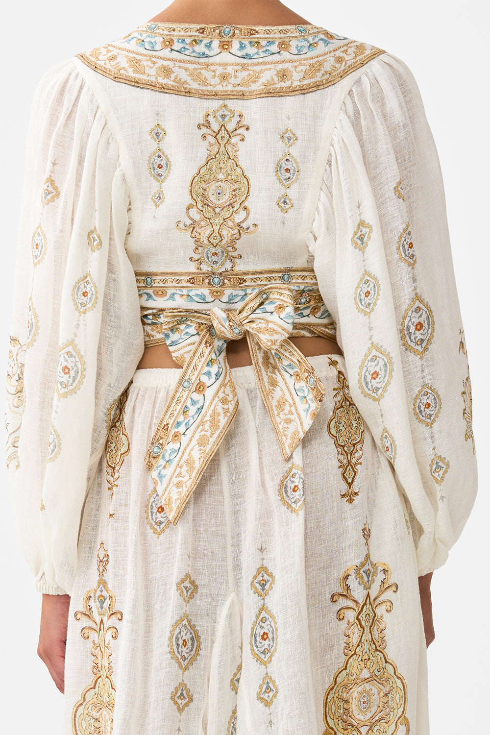 CROPPED BLOUSON SLEEVE TIE FRONT TOP OTTOMAN DYNASTY