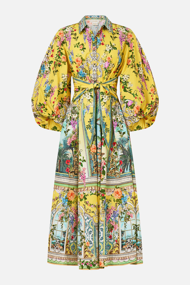 WAIST TIE SHIRT DRESS WITH BUBBLE SLEEVE HIGH CLASS HOOKAH