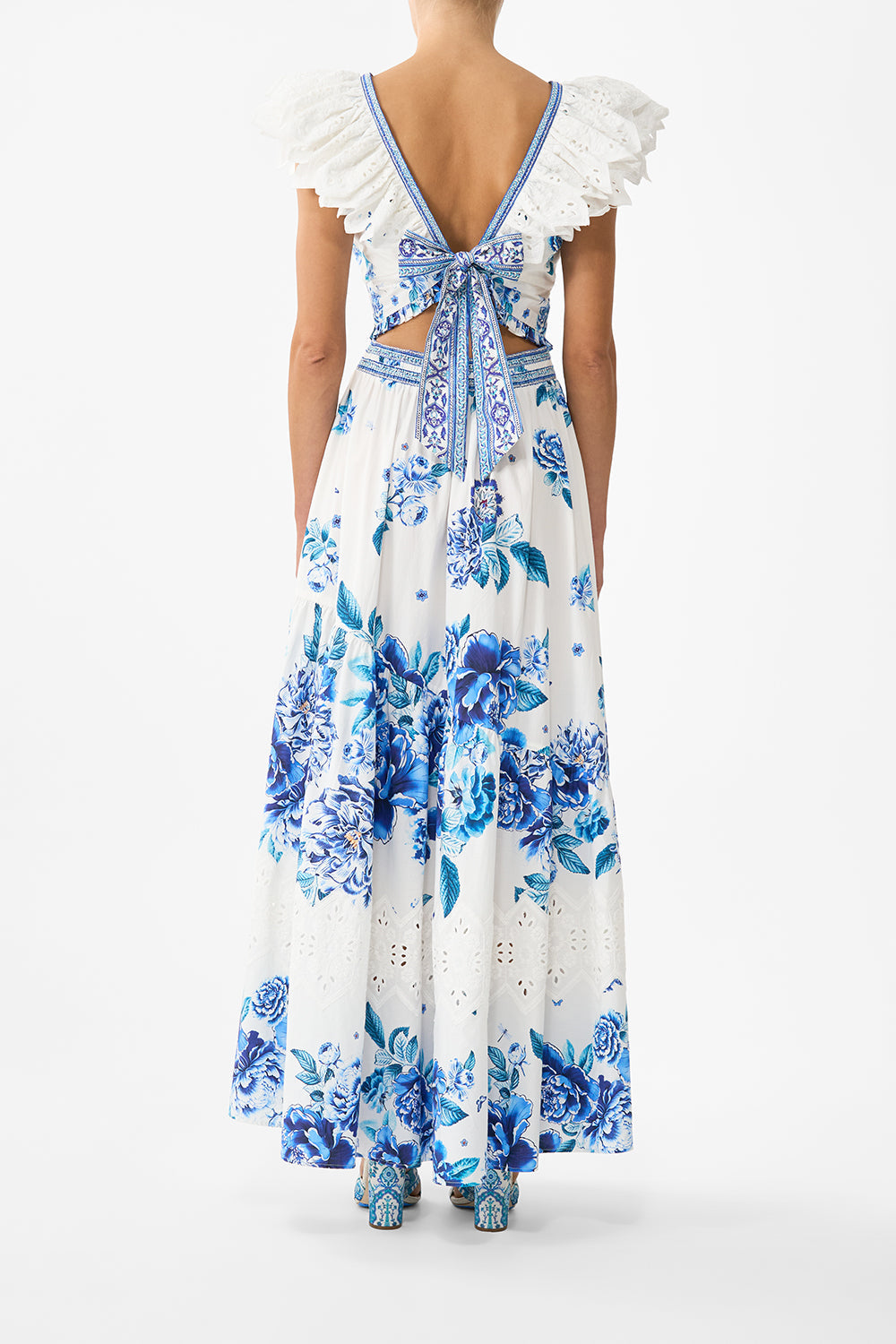 DEEP V FRILL SHORT SLEEVE TOP A CERAMIC GARDEN