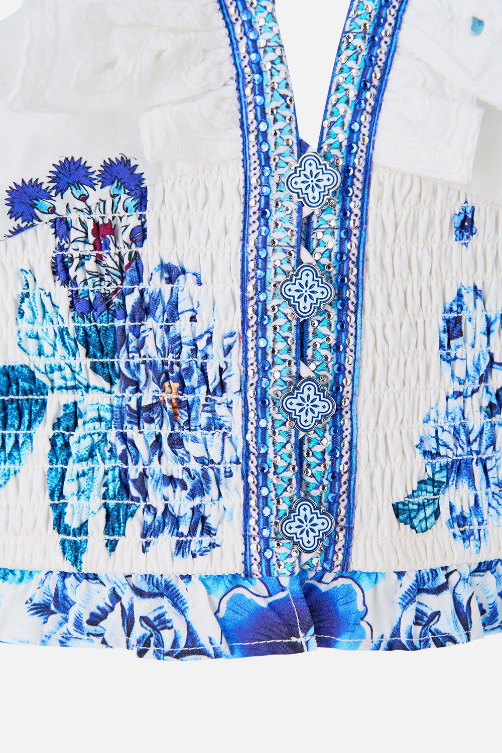 DEEP V FRILL SHORT SLEEVE TOP A CERAMIC GARDEN